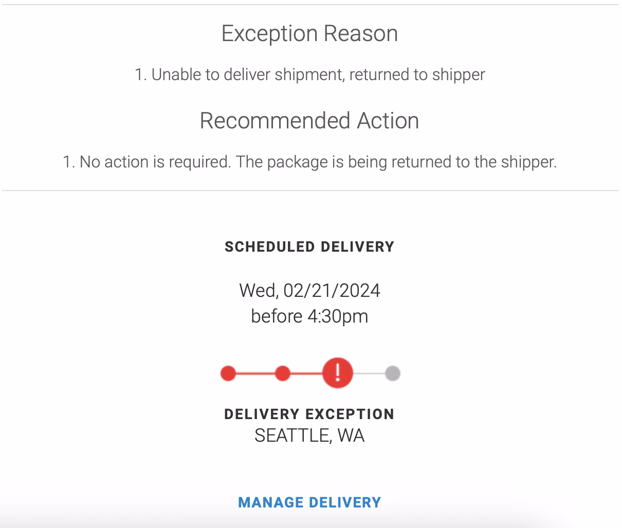 FedEx 异常派送通知